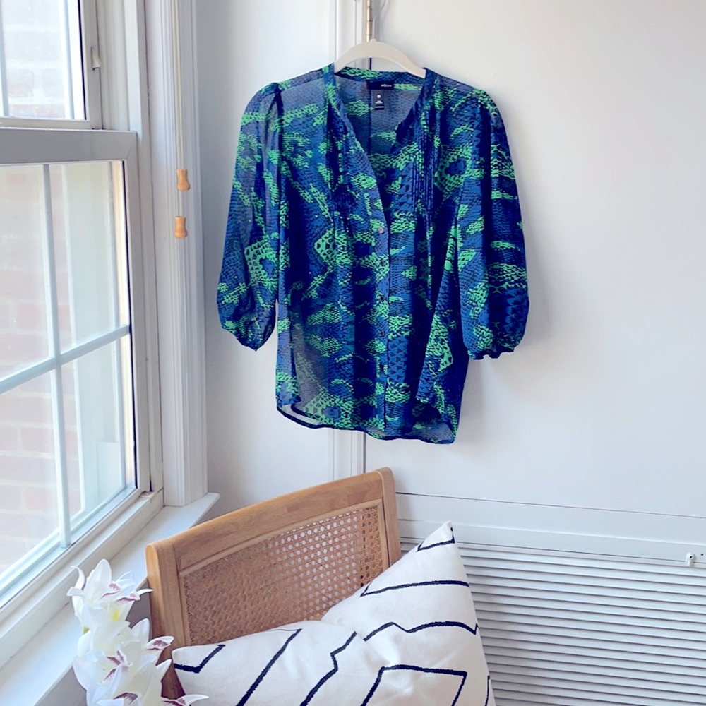 Aqua Animal Print Sheer Top